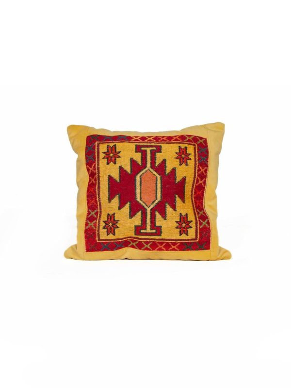 کوسن گلیمی سوزن‌دوزی خردلی سایز ۳۷×۳۷ سانتی متر کد 2007
