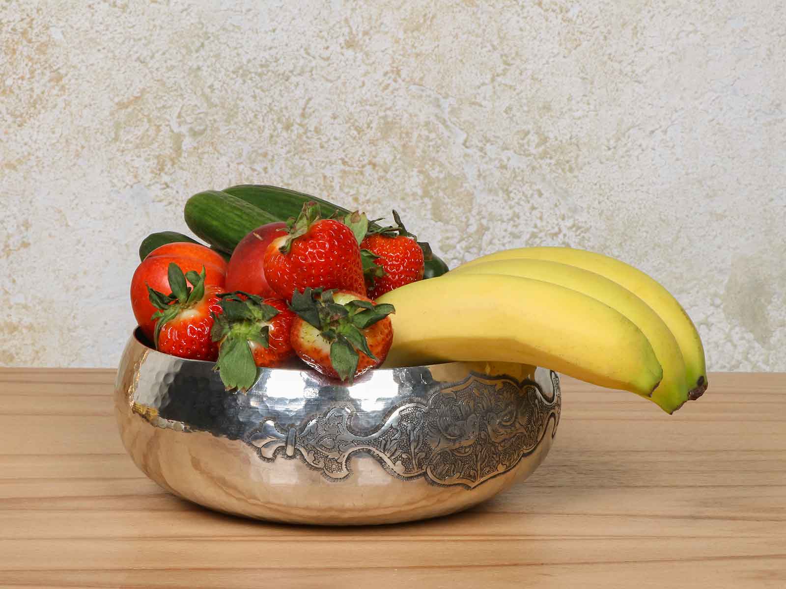 میوه خوری مسی قلم زنی دست ساز بدون پایه کد 1012