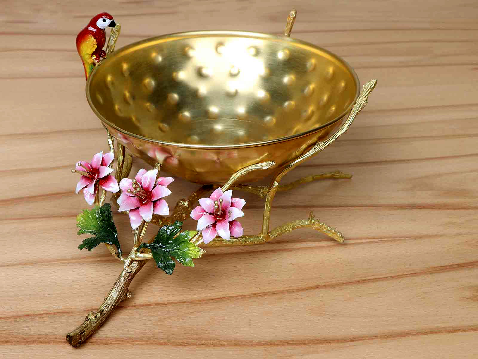 کاسه برنجی دست ساز مخروطی گل و بلبل کد 1002